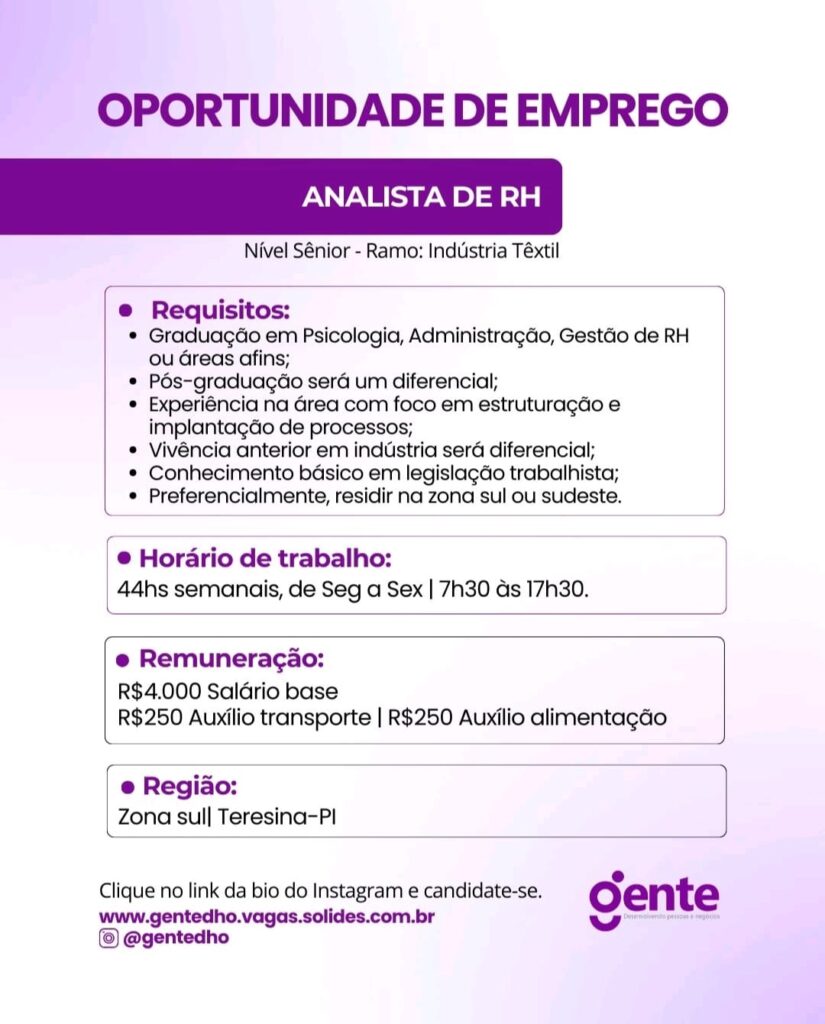 Vaga de emprego para Analista de RH