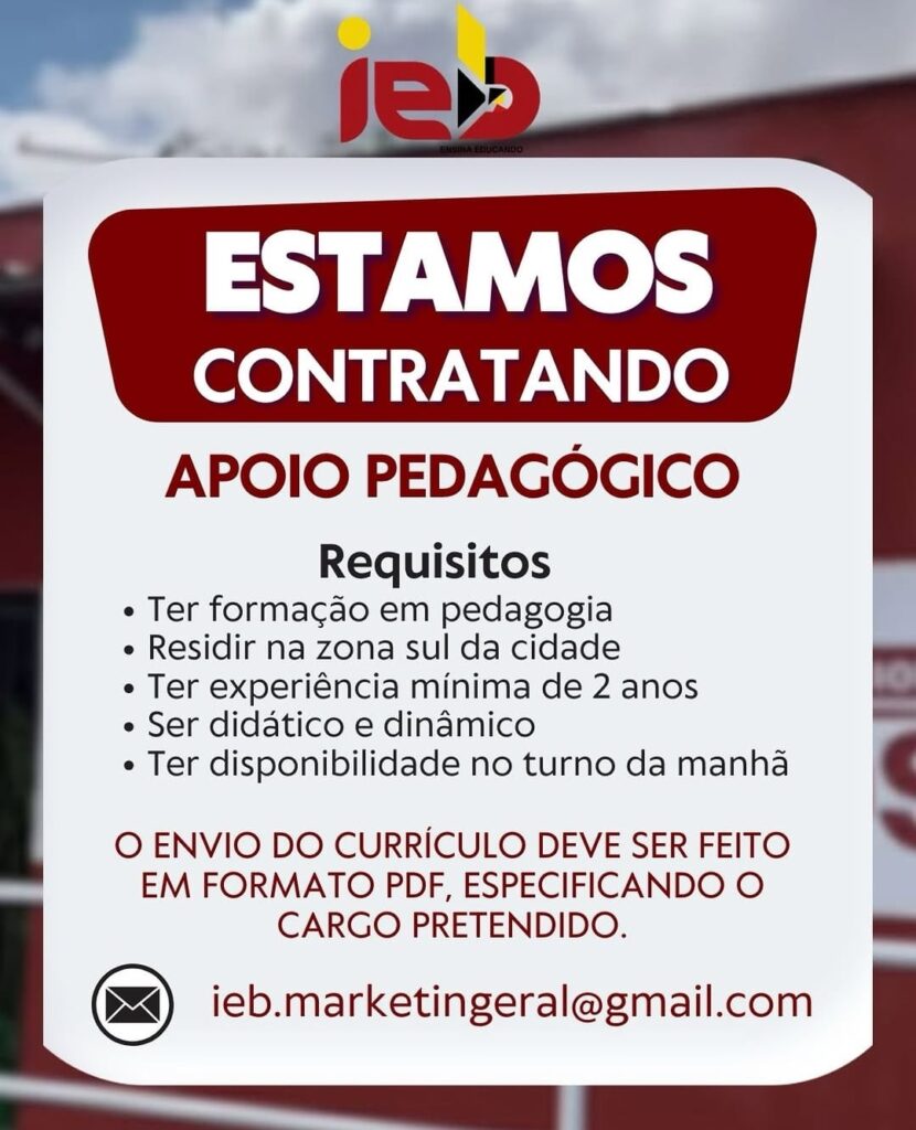 Vaga de emprego para Apoio Pedagógico