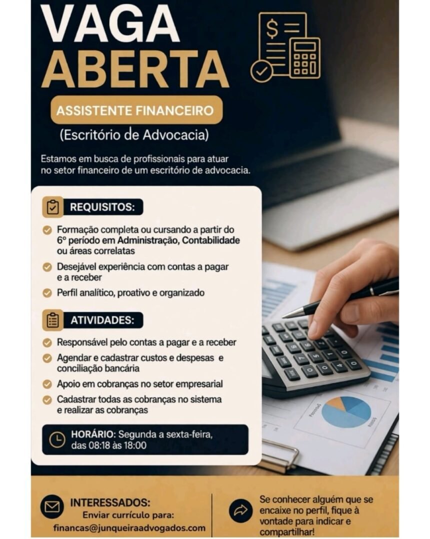 Vaga de emprego para Assistente Financeiro