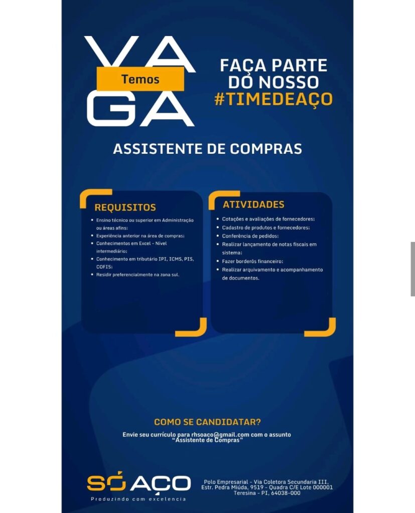 Vaga de emprego para Assistente de Compras