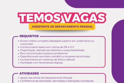 Vaga de emprego para Assistente de DP