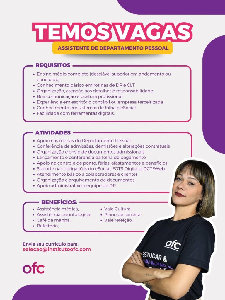 Vaga de emprego para Assistente de DP