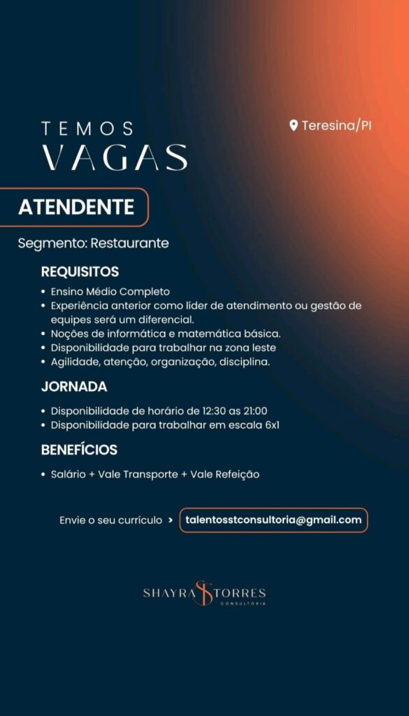 Vaga de emprego para Atendente