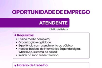 Vaga de emprego para Atendente