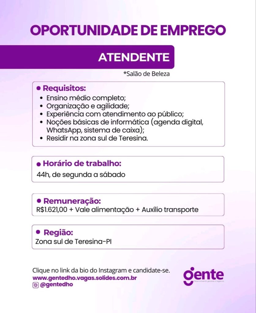 Vaga de emprego para Atendente