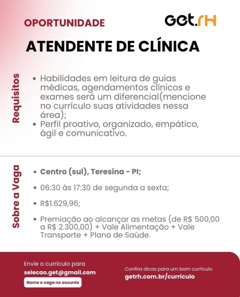 Vaga de emprego para Atendente de Clínica