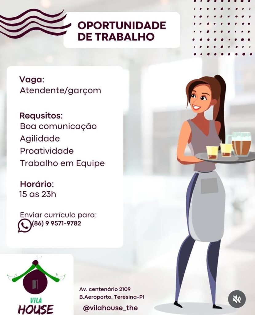 Vaga de emprego para Atendente/Garçom 