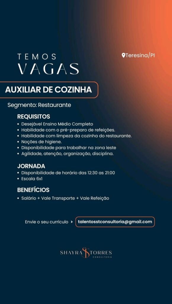 Vaga de emprego para Auxiliar de Cozinha
