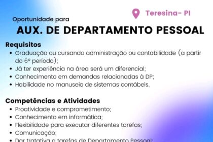 Vaga de emprego para Auxiliar de DP