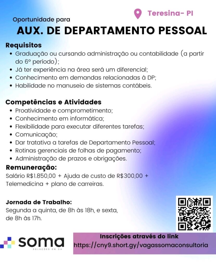 Vaga de emprego para Auxiliar de DP