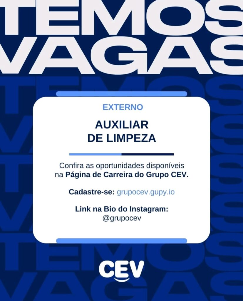 Vaga de emprego para Auxiliar de Limpeza