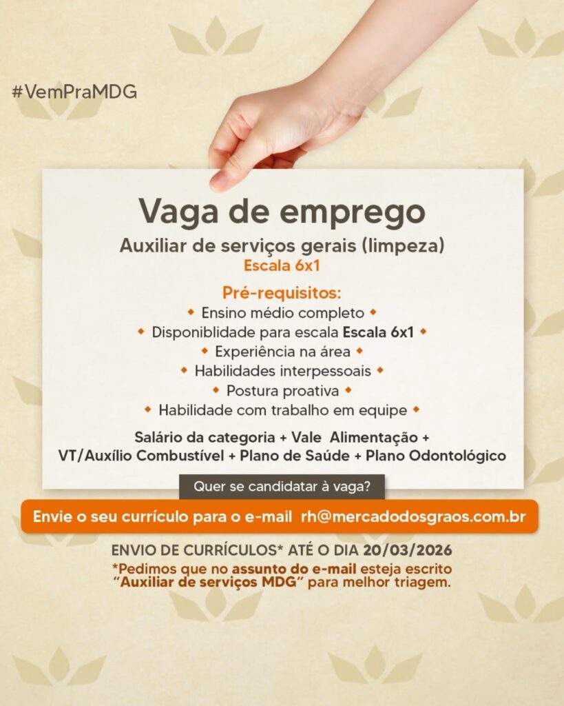 Vaga de emprego para Auxiliar de Serviços Gerais