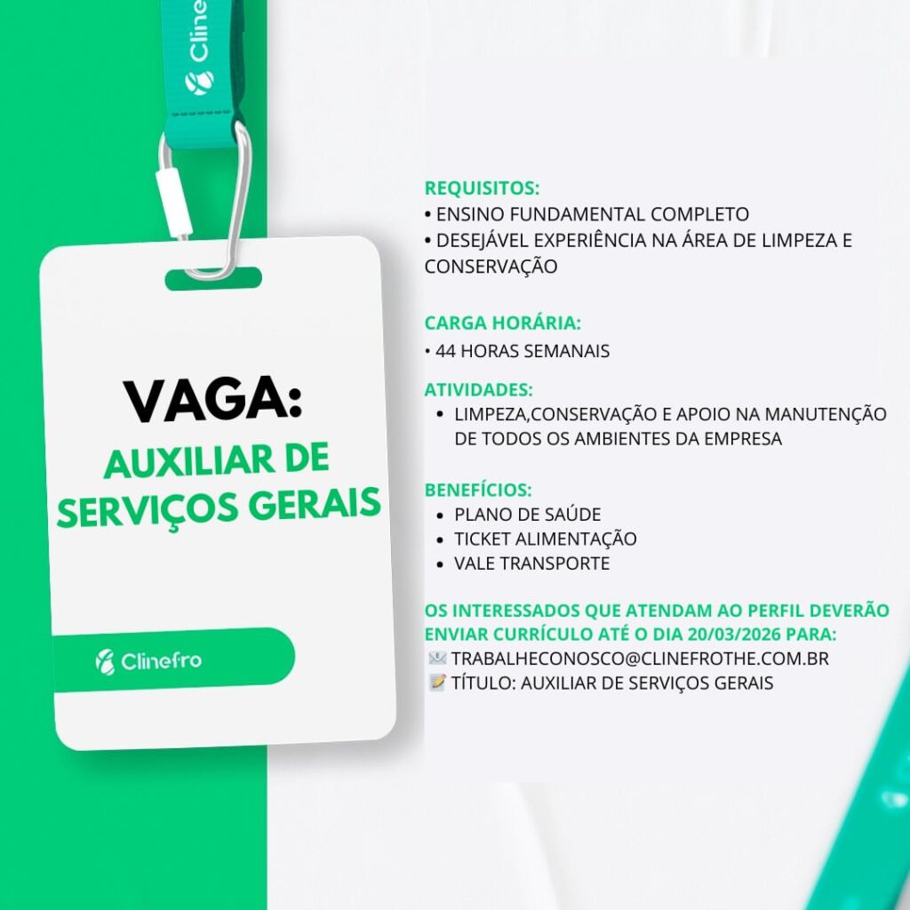 Vaga de emprego para Auxiliar de Serviços Gerais