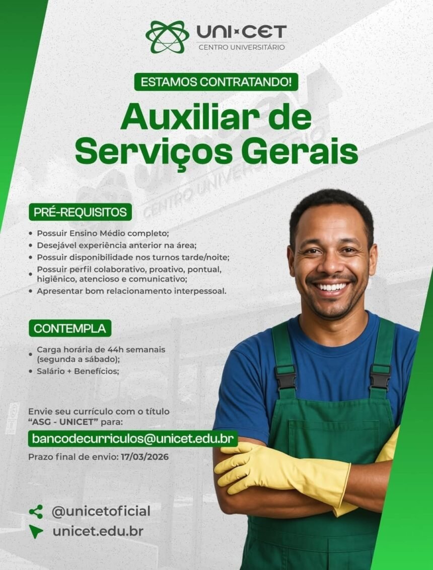 Vaga de emprego para Auxiliar de Serviços Gerais