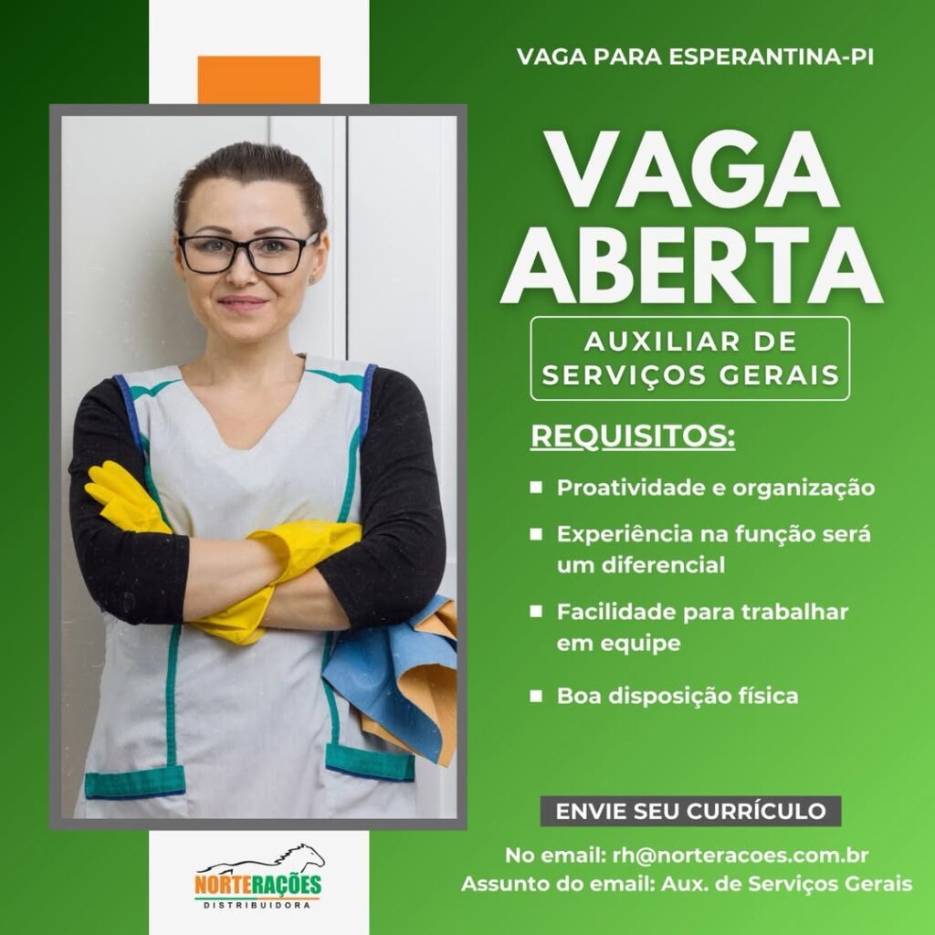 Vaga de emprego para Auxiliar de Serviços Gerais
