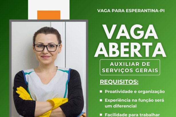 Vaga de emprego para Auxiliar de Serviços Gerais