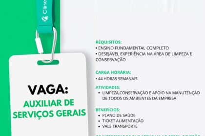 Vaga de emprego para Auxiliar de Serviços Gerais