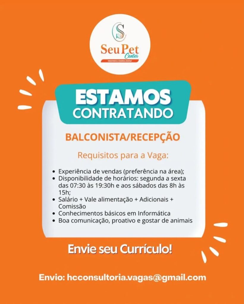 Vaga de emprego para Balconista/Recepcão