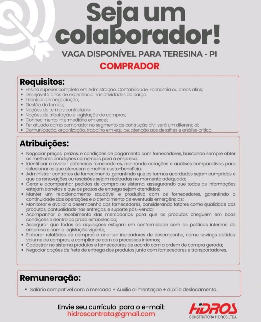 Vaga de emprego para Comprador