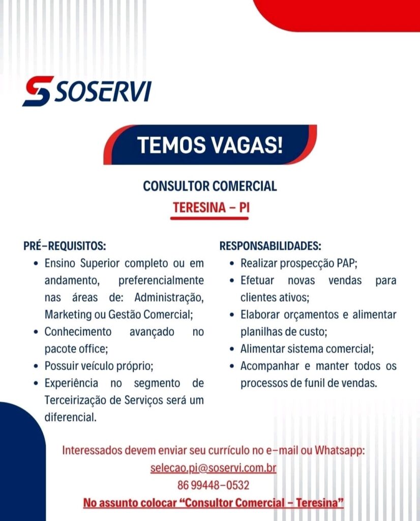 Vaga de emprego para Consultor Comercial