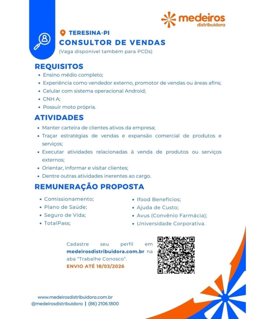 Vaga de emprego para Consultor de Vendas