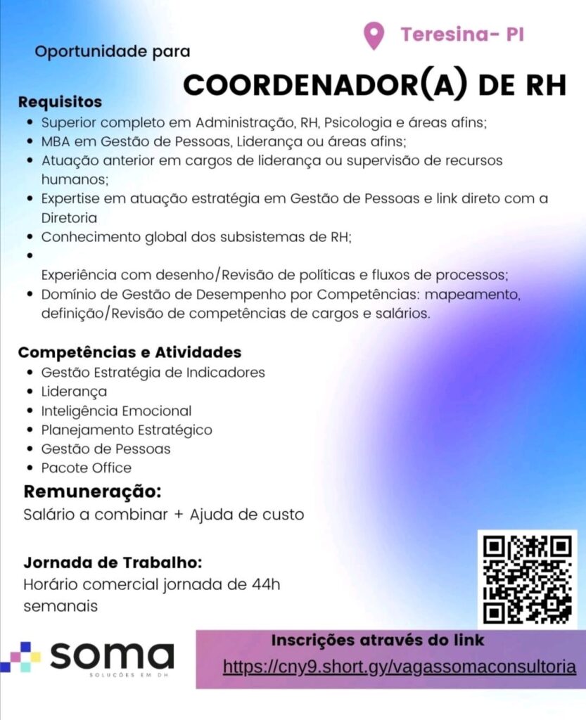 Vaga de emprego para Coordenador(a) de RH