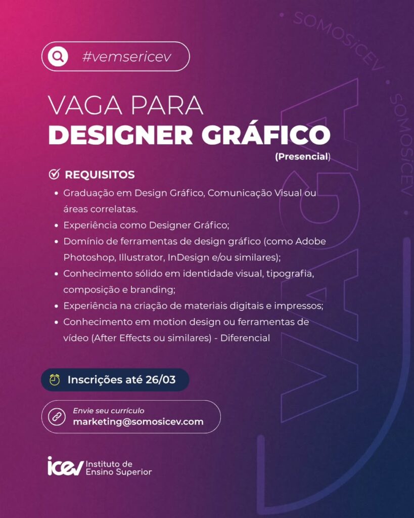Vaga de emprego para Designer Gráfico