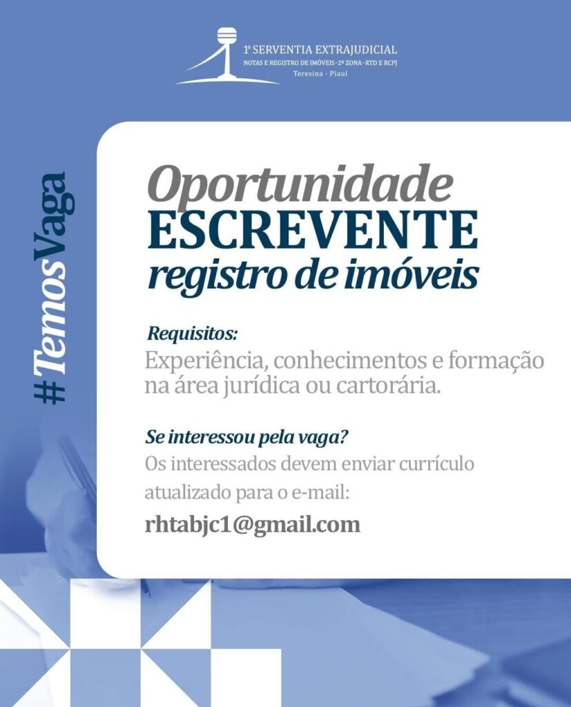 Vaga de emprego para Escrevente