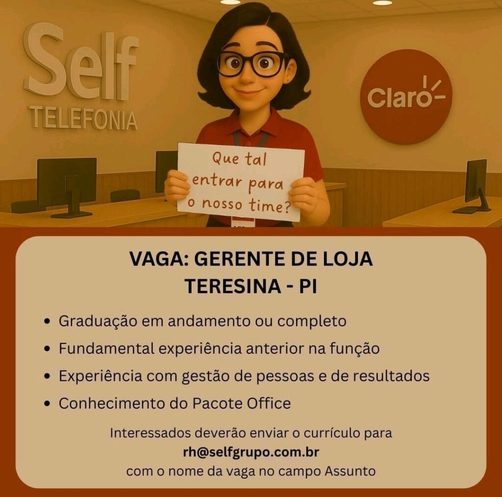 Vaga de emprego para Gerente de Loja