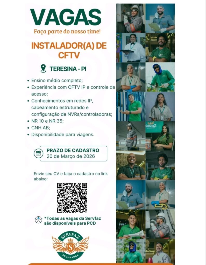 Vaga de emprego para Instalador(a) de CFTV 