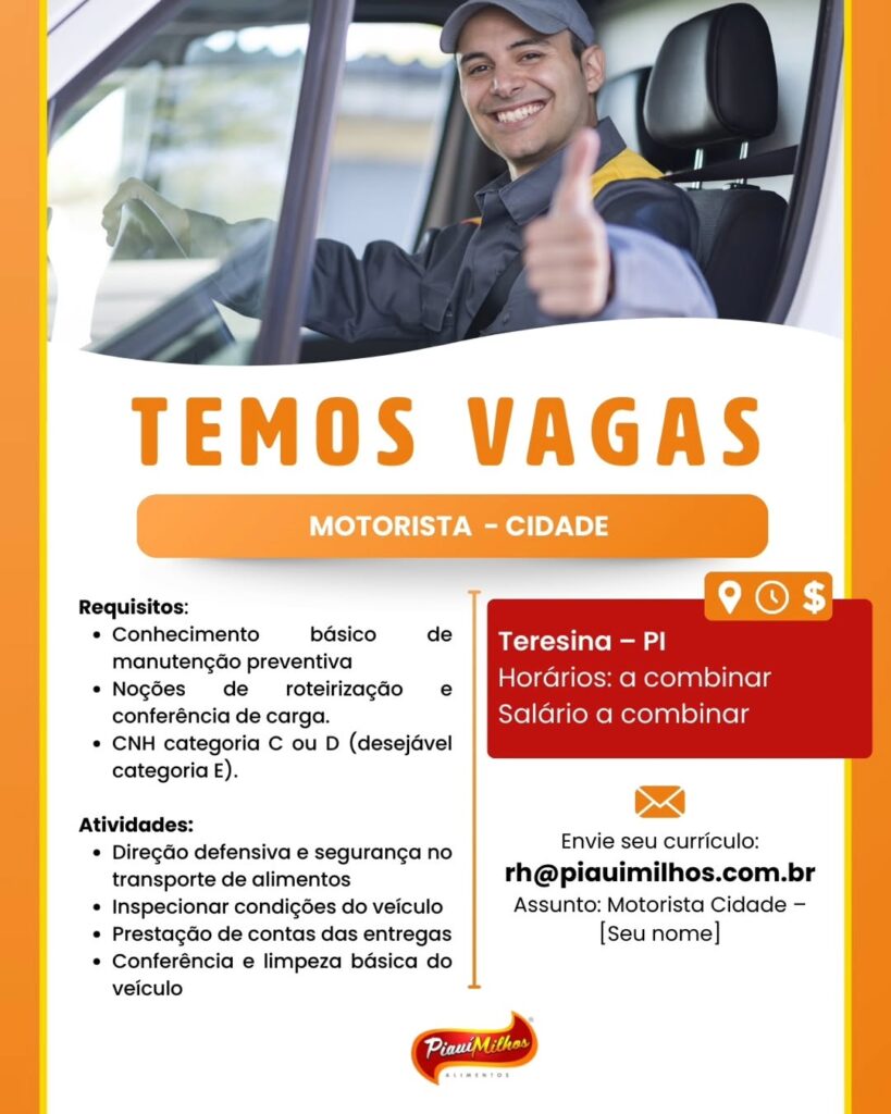 Vaga de emprego para Motorista (Cidade)