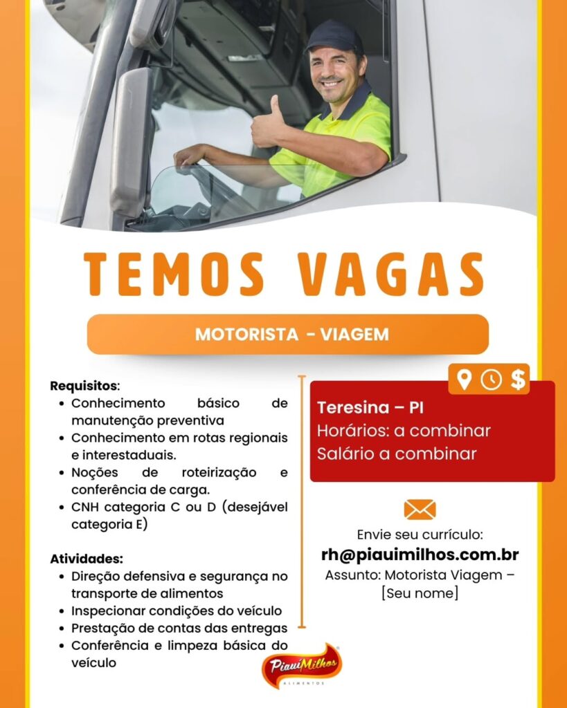 Vaga de emprego para Motorista (Viagem)