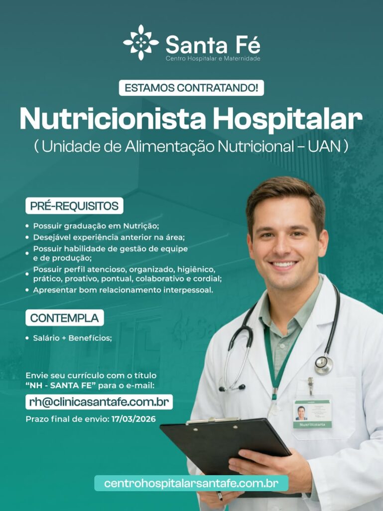 Vaga de emprego para Nutricionista Hospitalar