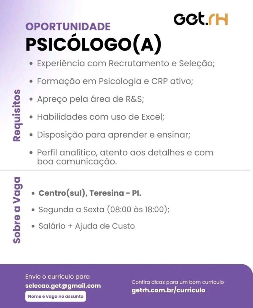 Vaga de emprego para Psicologo(a)