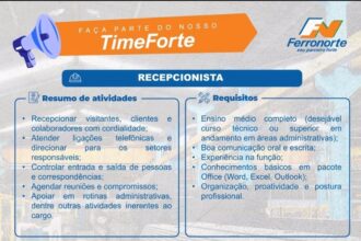 Vaga de emprego para Recepcionista