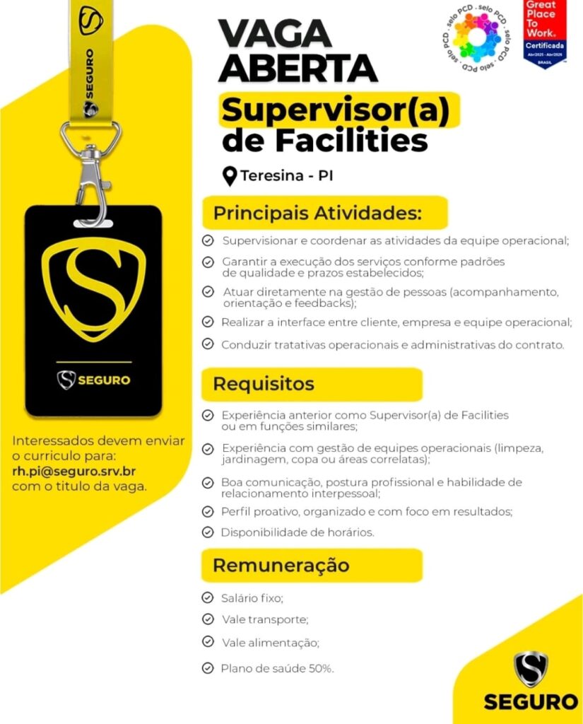 Vaga de emprego para Supevisor(a) de Facilities