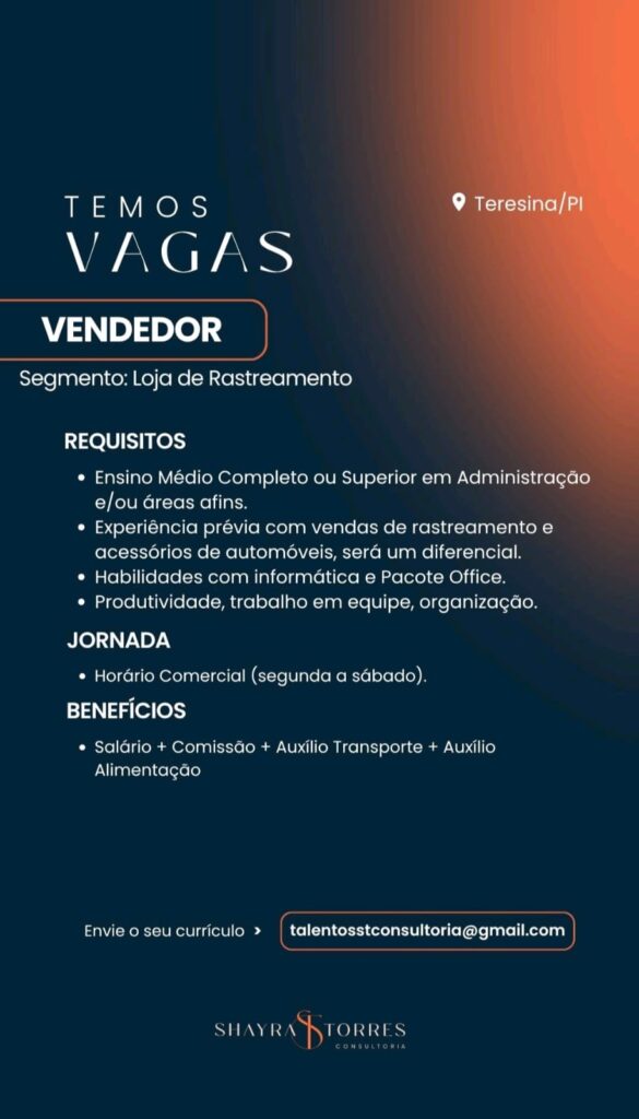 Vaga de emprego para Vendedor