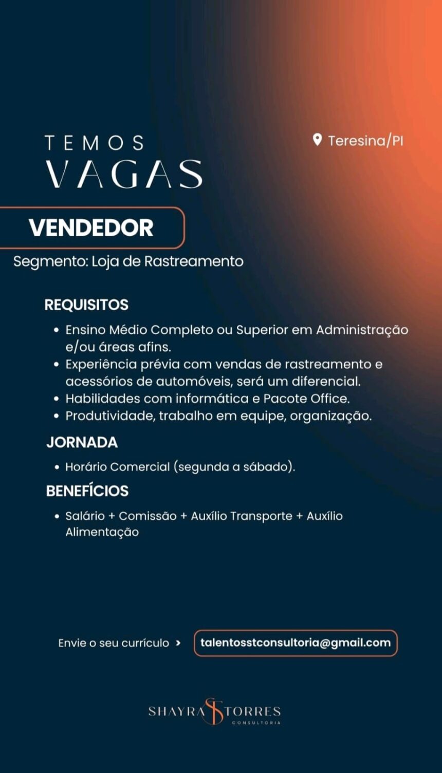 Vaga de emprego para Vendedor