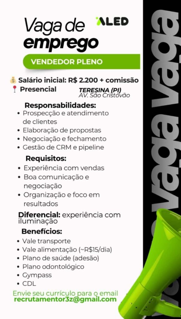 Vaga de emprego para Vendedor Pleno
