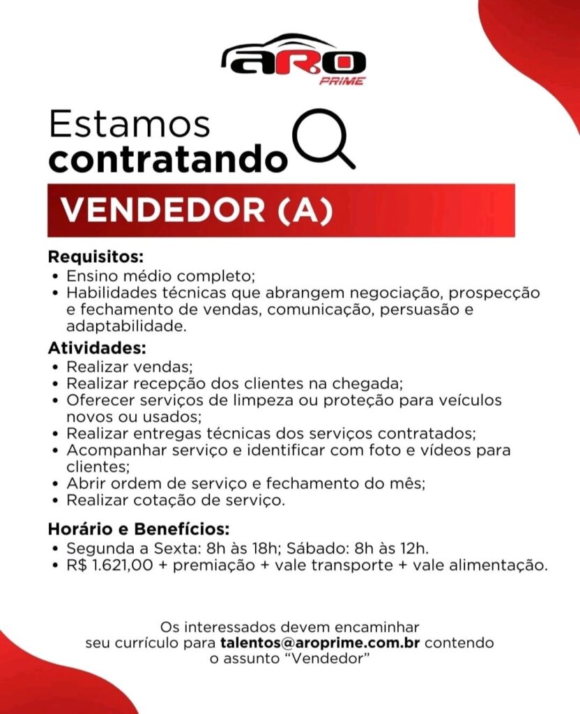 Vaga de emprego para Vendedor(a)