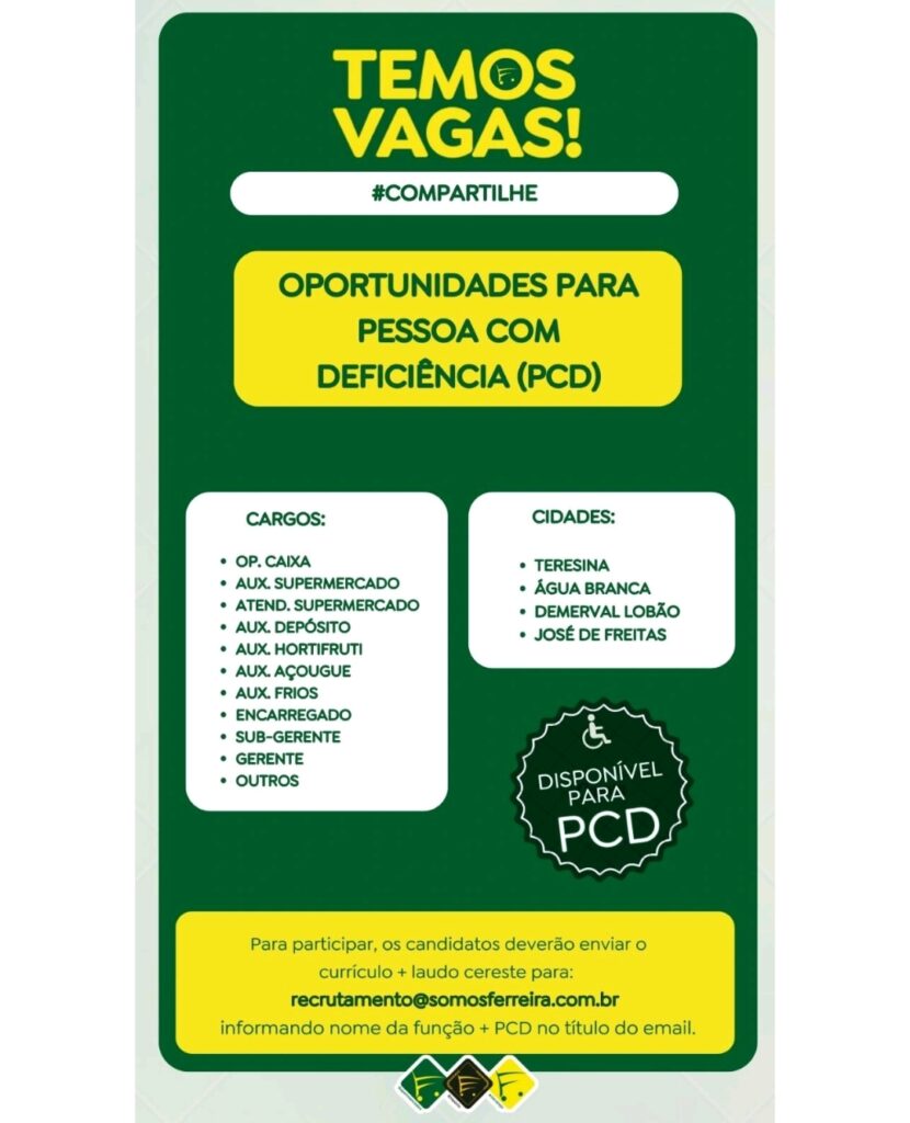 Diversas vagas para PCD