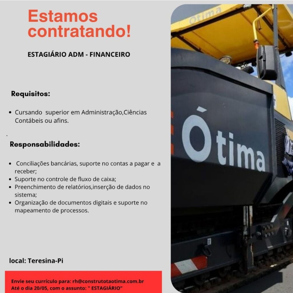 Vaga de Estágio para ADM - Financeiro 