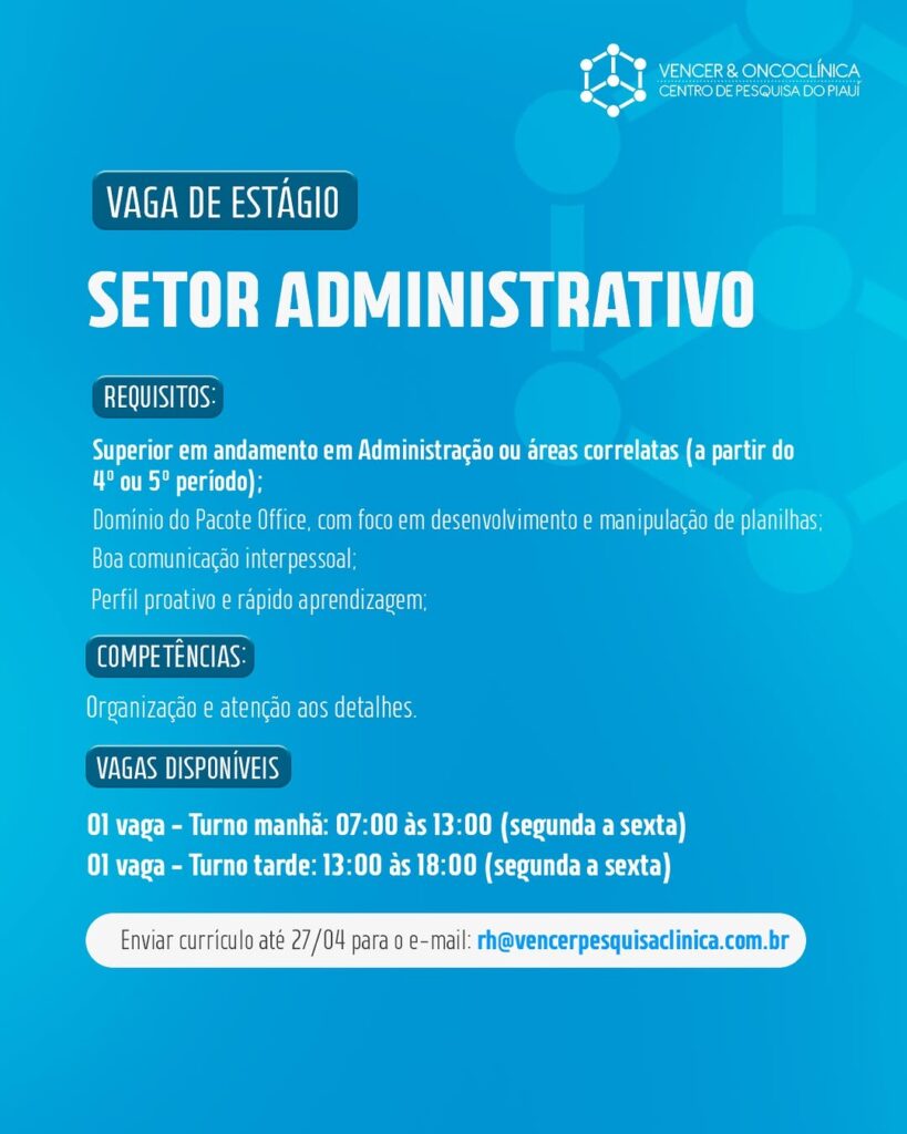 Vaga de Estágio para Administração 
