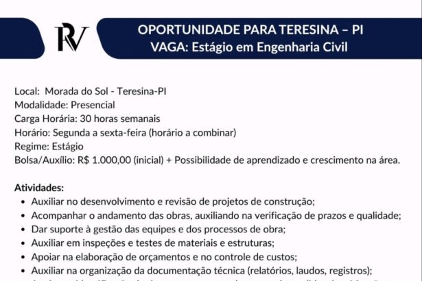 Vaga de Estágio para Engenharia Civil 