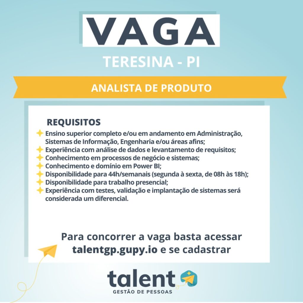 Vaga de emprego para Analista de Produto