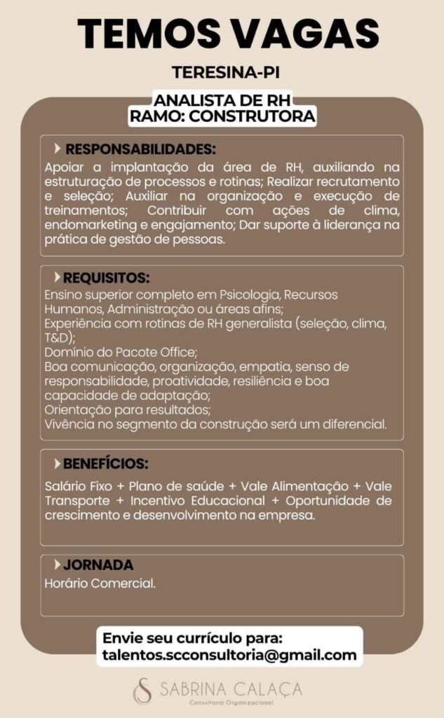 Vaga de emprego para Analista de RH