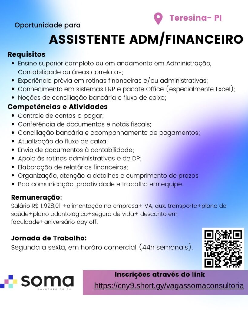 Vaga de emprego para Assistente ADM/Financeiro