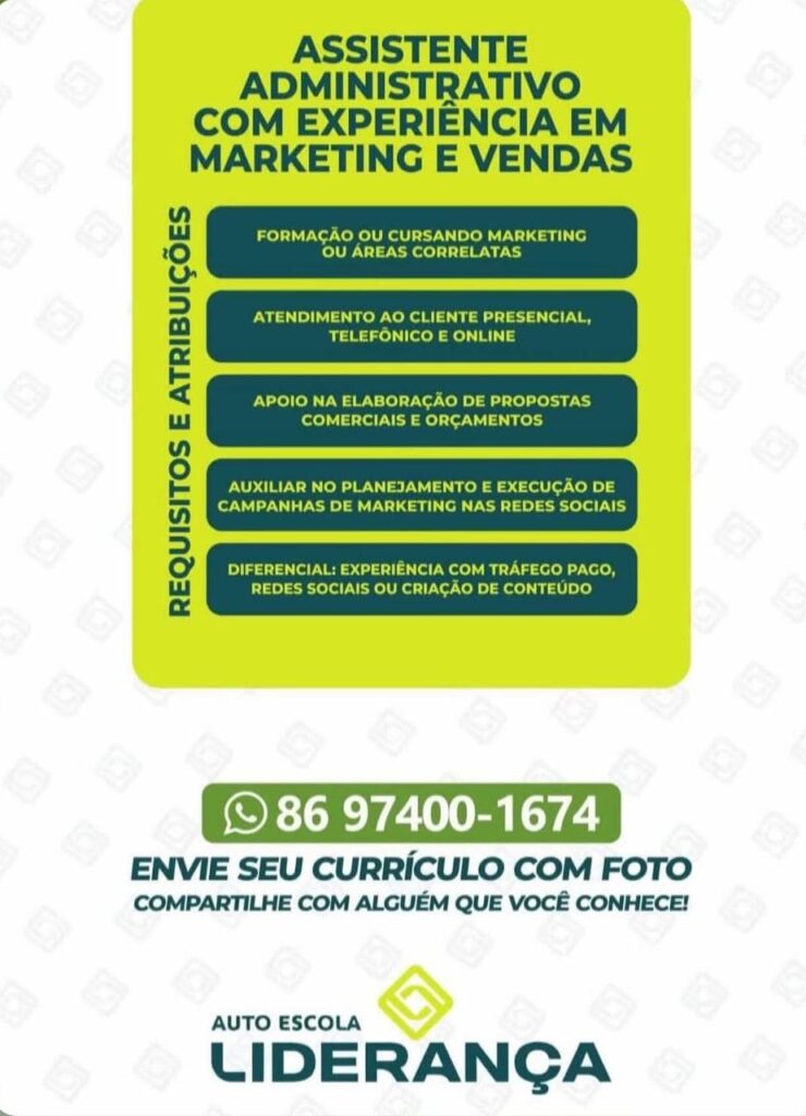 Vaga de emprego para Assistente Administrativo