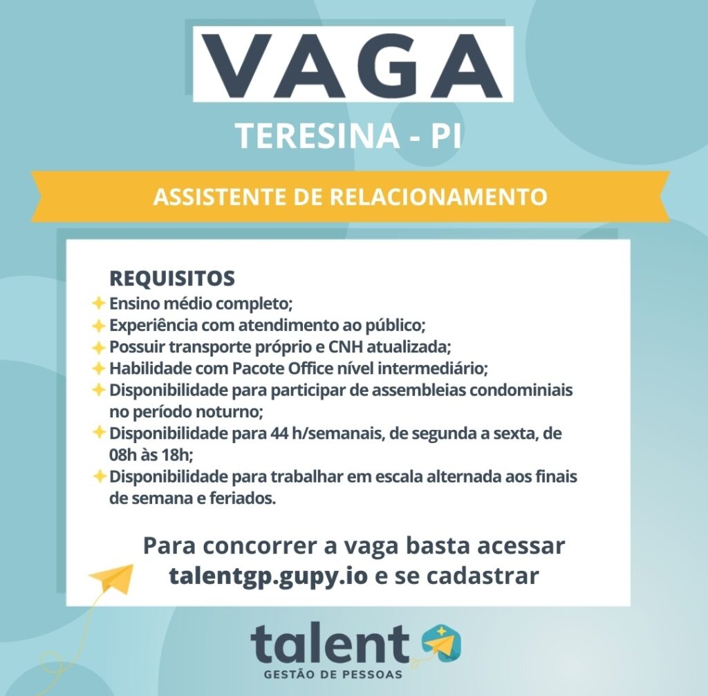 Vaga de emprego para Assistente de Relacionamento