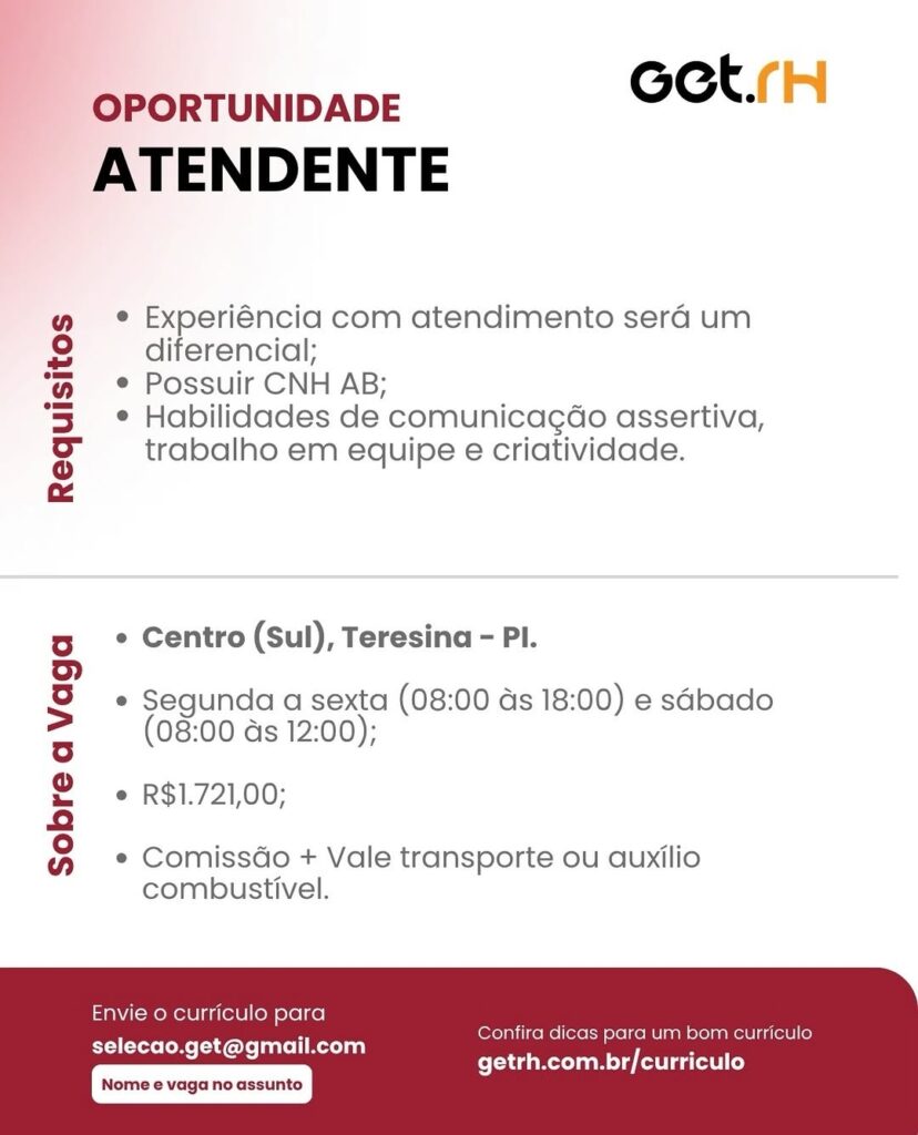 Vaga de emprego para Atendente